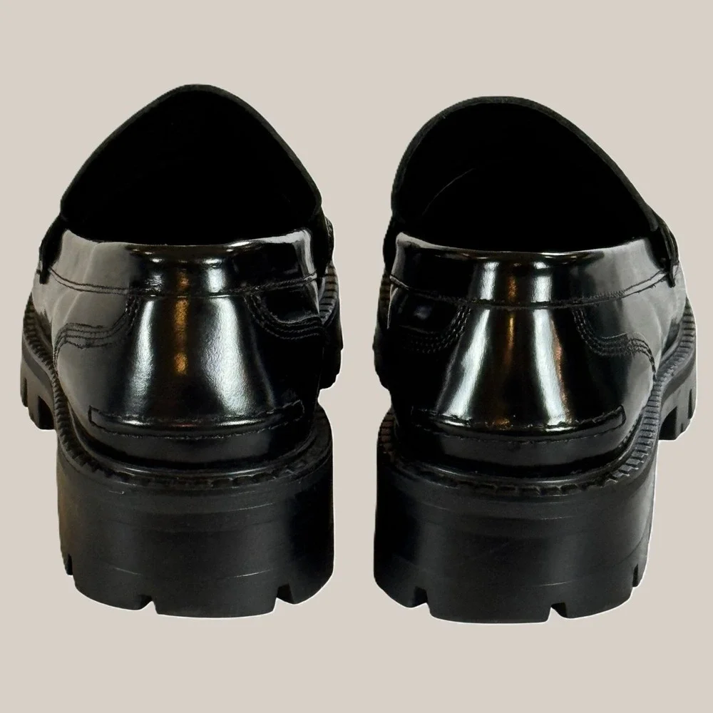 Massimo Dutti Patent Leather Chunky Platform Lug Sole Loafers Black EU 40